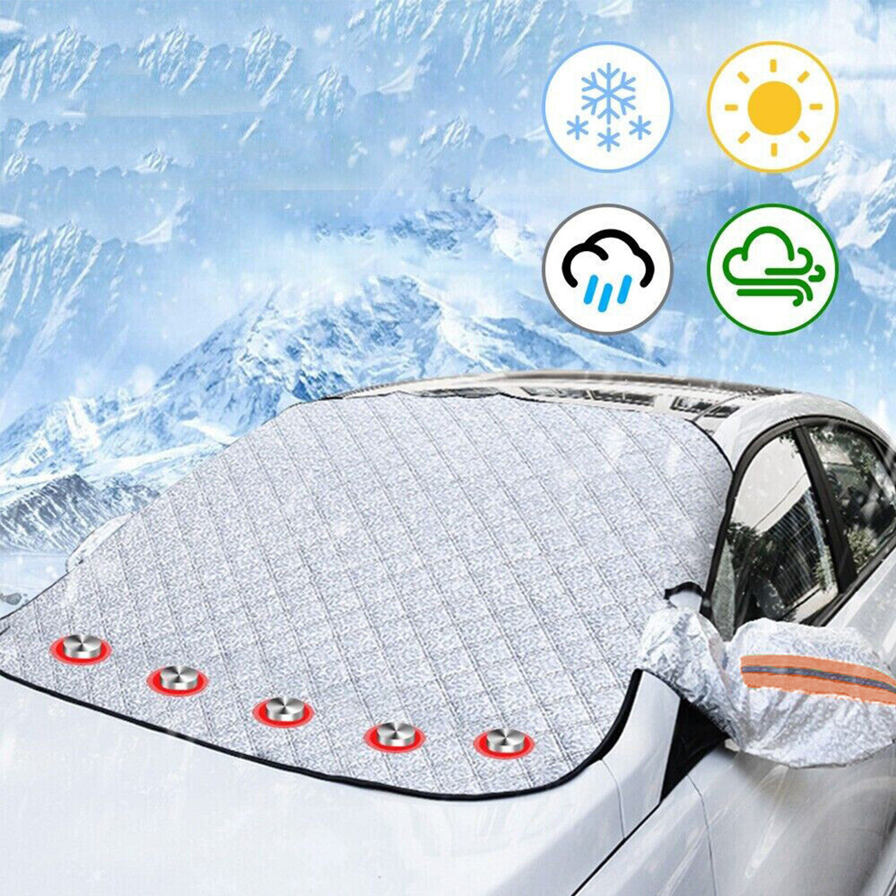 Magnetische Auto-Windschutzscheibenabdeckung, Winterschutz vor Eis, Frost und Schnee, Sonnenschutz, Größe L, 5 Magnete – Bild 9